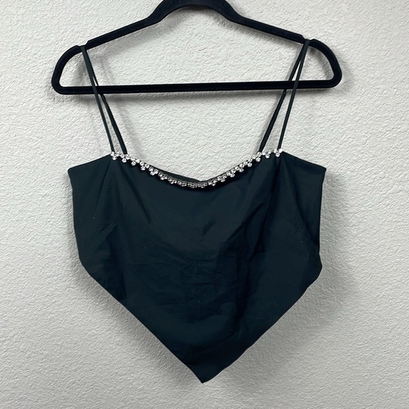 AREA Crystal Embellished Handkerchief Bandeau Crop Top Black Sz L - Picture 3 of 16